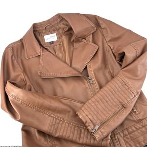 Universal Threads Moto Biker Jacket Brown Faux Leather Classic Womens Large Zip